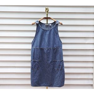 Vintage 90s Liz Claiborne Denim Overall Knee Length Mini Dress
